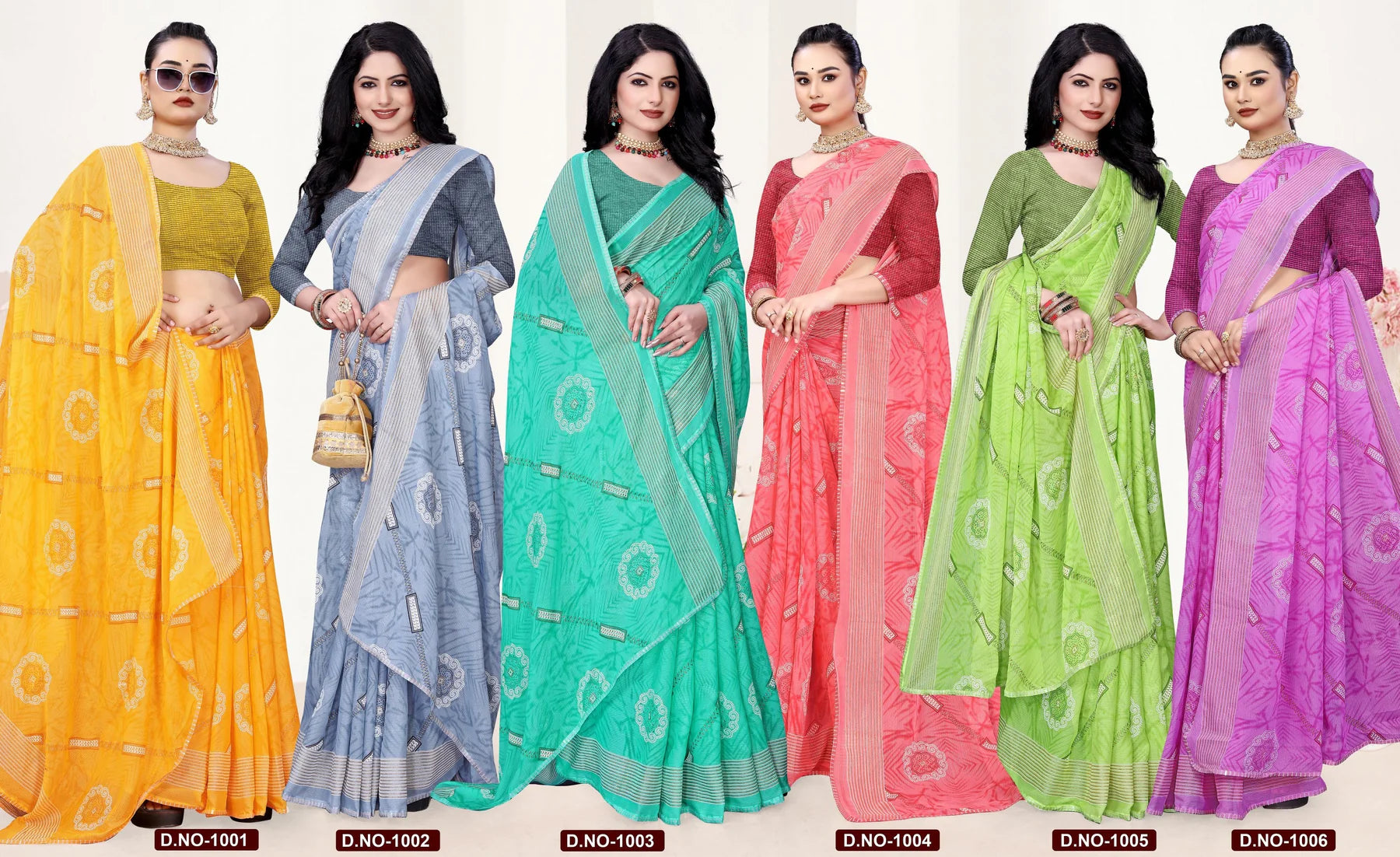 Ekstree Jhhula Renial Exclusive Fancy Print Saree With Border – 8 Pcs Set Wholesale Collection-M.R. Saree Emporium