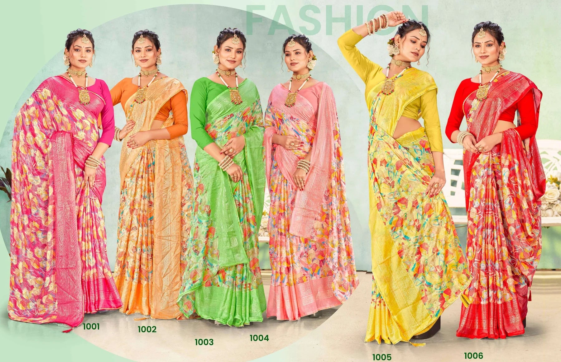 EkStree Kalki Vol-2 Georgette Fancy Printed Saree with Swarovski Lace Border Designer Saree 6 Pcs Set Wholesale – M.R. Saree Emporium