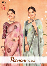 EkStree - Poonam Vol-4 Georgette Fancy Print Saree 8 Pcs Set With Swarovski Lace Border - Premium Festive Collection - M.R. Saree Emporium