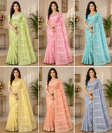 Designer Chiffon Saree with Stone Lace Border - Lightweight Elegant Party Wear Saree Collection (6 Colors Set) - M.R. Saree Emporium