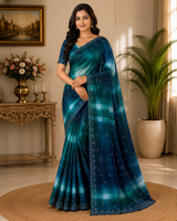 Designer Chiffon Saree with Tie Dye Pattern and Stone Work Border - Lightweight Party Wear Fancy Saree Collection (5 Colors Set) - M.R. Saree Emporium