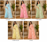 Designer Chiffon Saree with Embroidery Motif and Cutwork Lace Border - Elegant Party Wear Fancy Saree Collection (5 Colors Set) - M.R. Saree Emporium