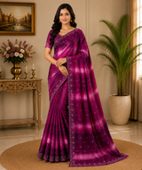 Designer Chiffon Saree with Tie Dye Pattern and Stone Work Border - Lightweight Party Wear Fancy Saree Collection (5 Colors Set) - M.R. Saree Emporium