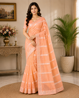 Designer Chiffon Saree with Stone Lace Border - Lightweight Elegant Party Wear Saree Collection (6 Colors Set) - M.R. Saree Emporium