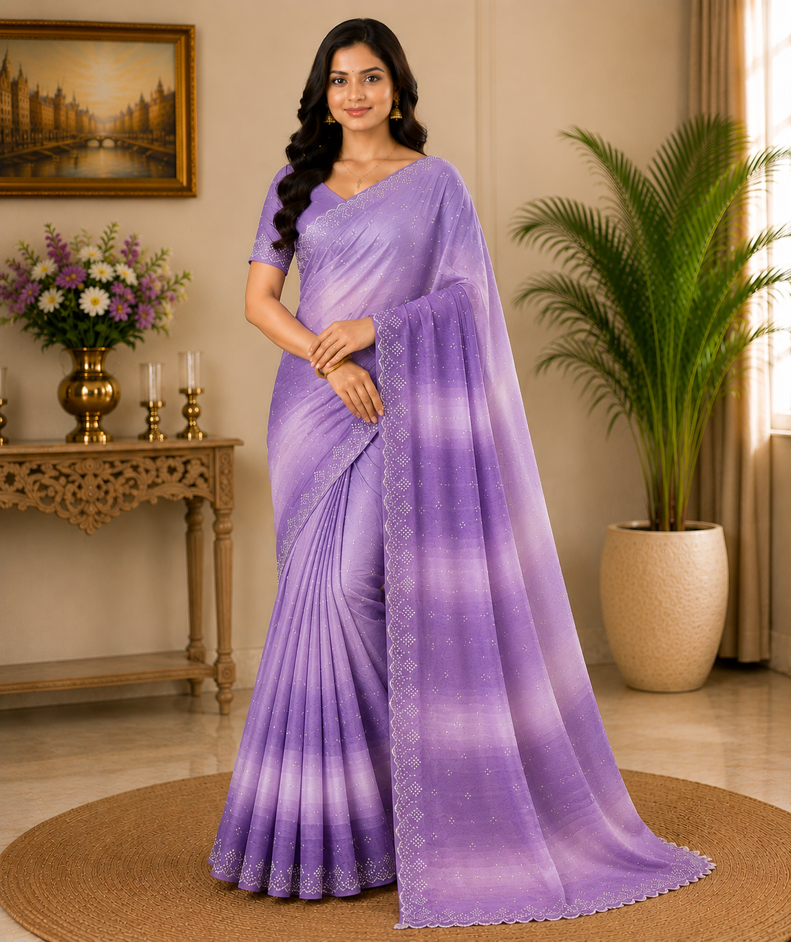 Designer Chiffon Saree with Tie Dye Pattern and Stone Work Border - Lightweight Party Wear Fancy Saree Collection (5 Colors Set) - M.R. Saree Emporium