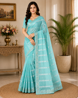 Designer Chiffon Saree with Stone Lace Border - Lightweight Elegant Party Wear Saree Collection (6 Colors Set) - M.R. Saree Emporium
