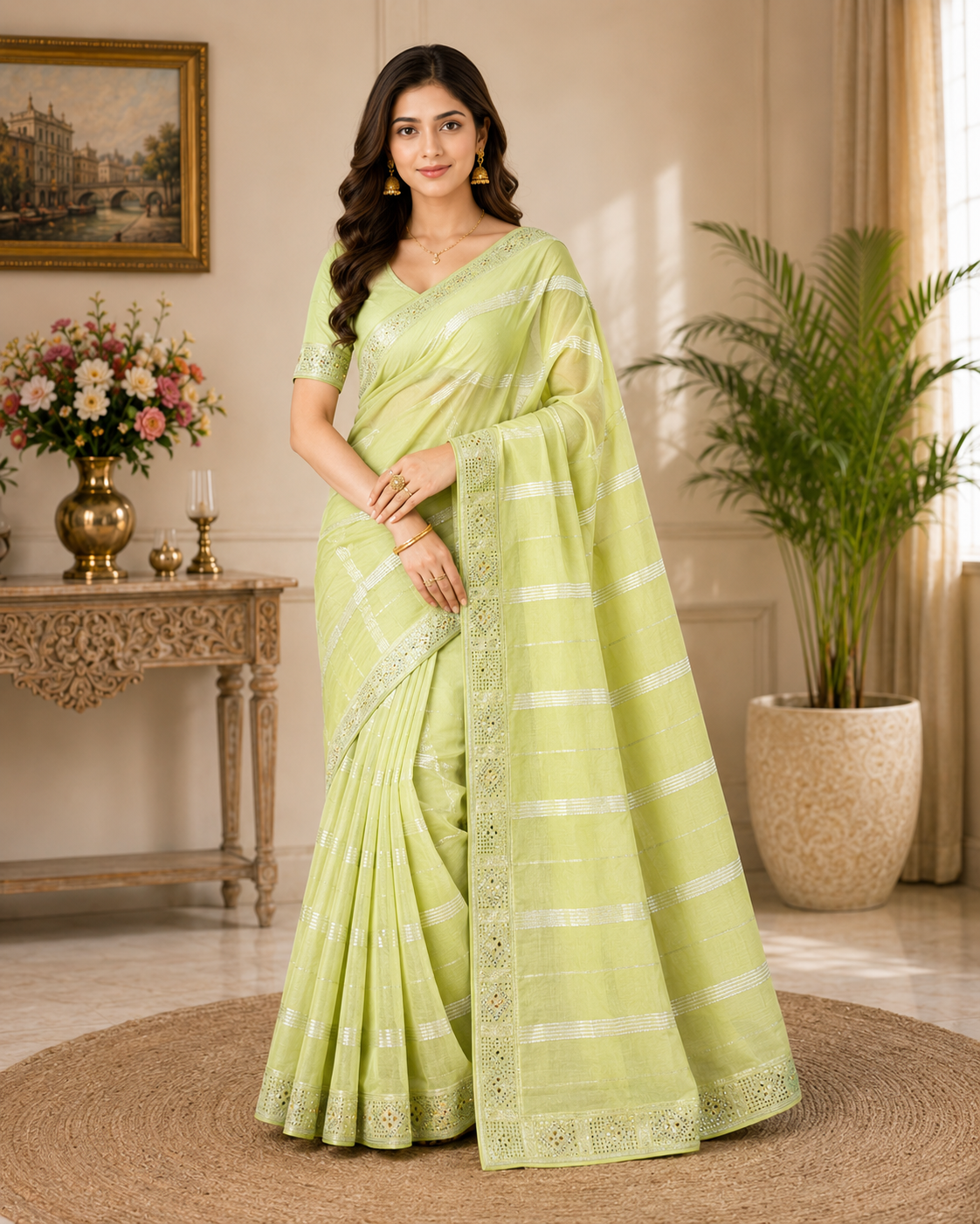 Designer Chiffon Saree with Stone Lace Border - Lightweight Elegant Party Wear Saree Collection (6 Colors Set) - M.R. Saree Emporium