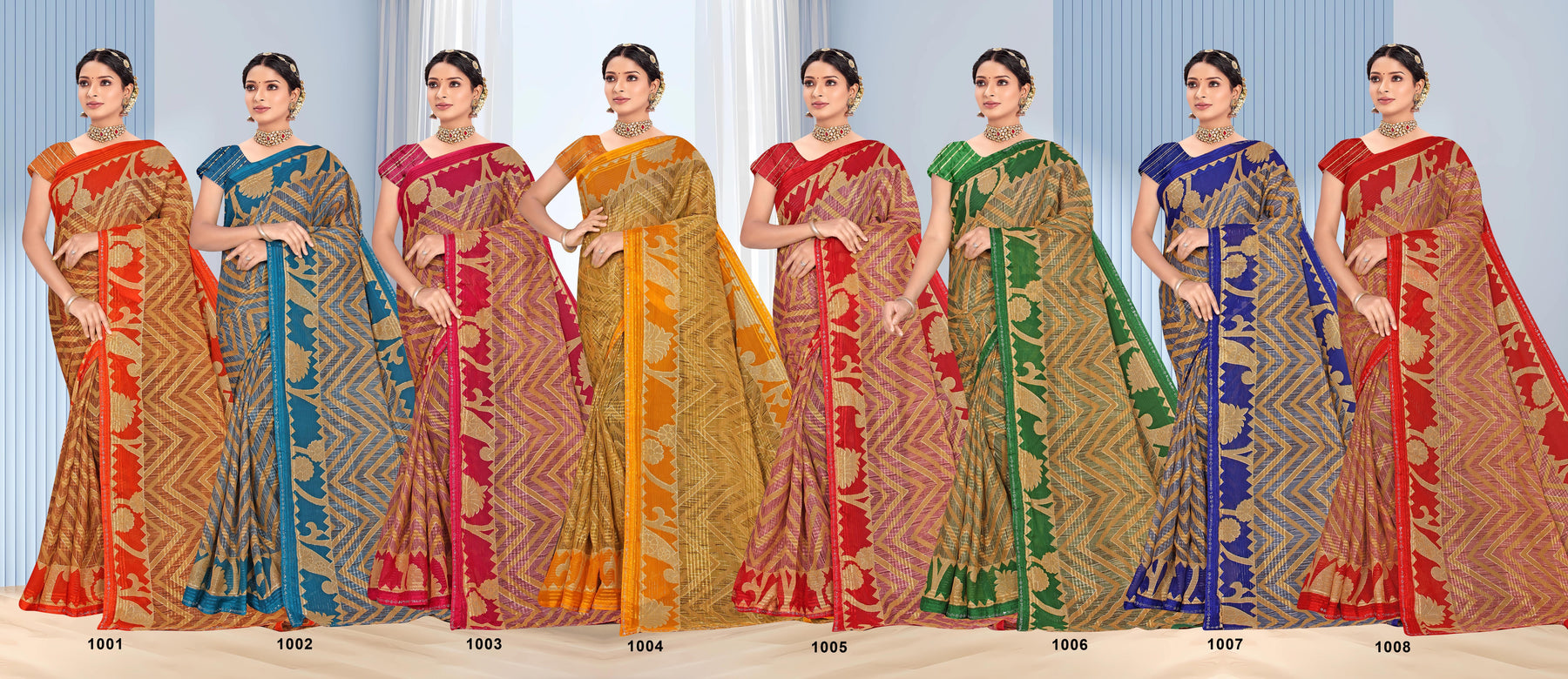 Chiku Printed Saree Oriyo with Zari Look Design – Traditional Collection (8 Pcs Set)-M.R.Saree Emporium