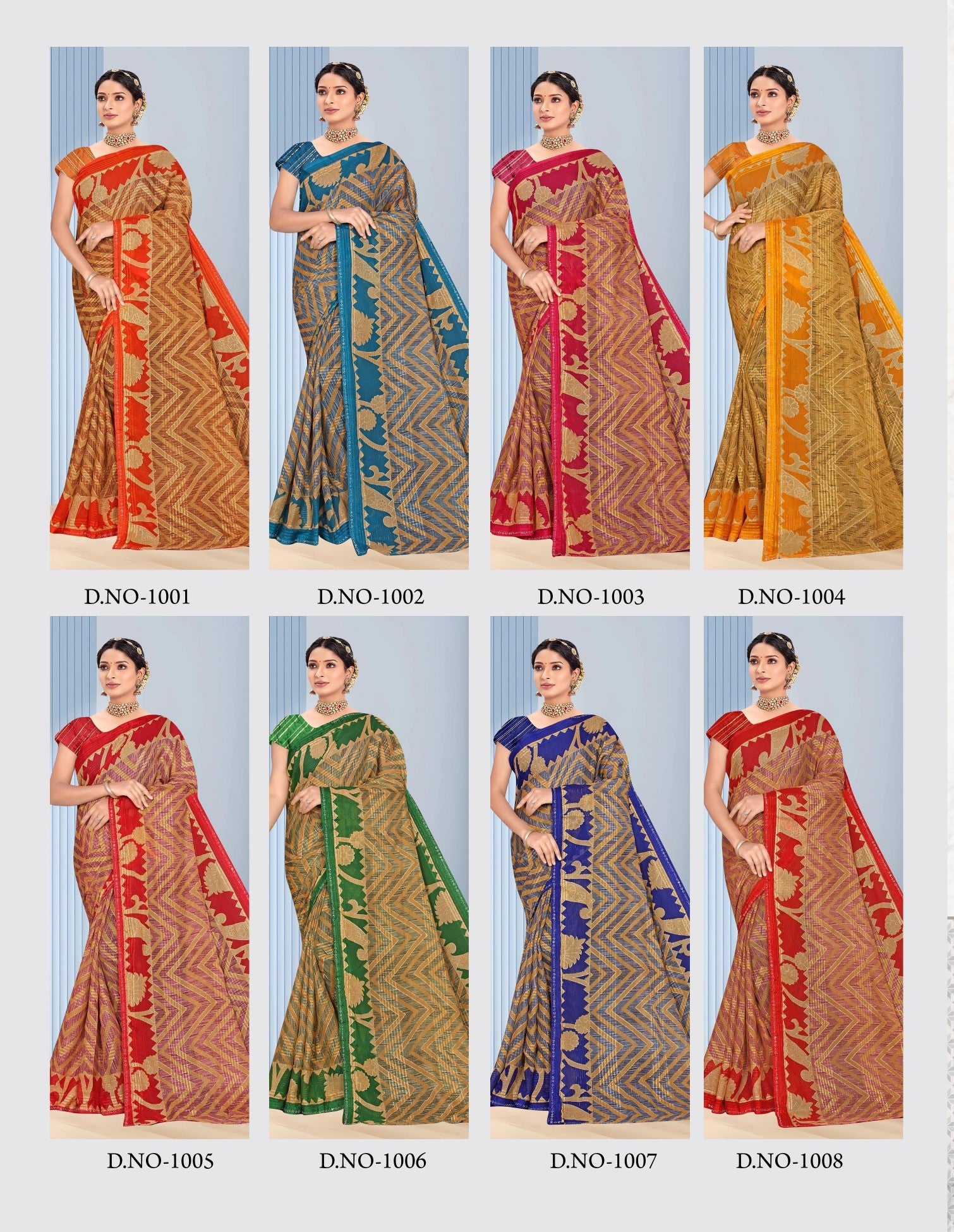 Chiku Printed Saree Oriyo with Zari Look Design – Traditional Collection (8 Pcs Set)-M.R.Saree Emporium