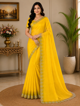 Jimmy Choo Saree with Designer Lace Border - Elegant Party Wear Fancy Saree Collection (4 Colors Set) - M.R. Saree Emporium