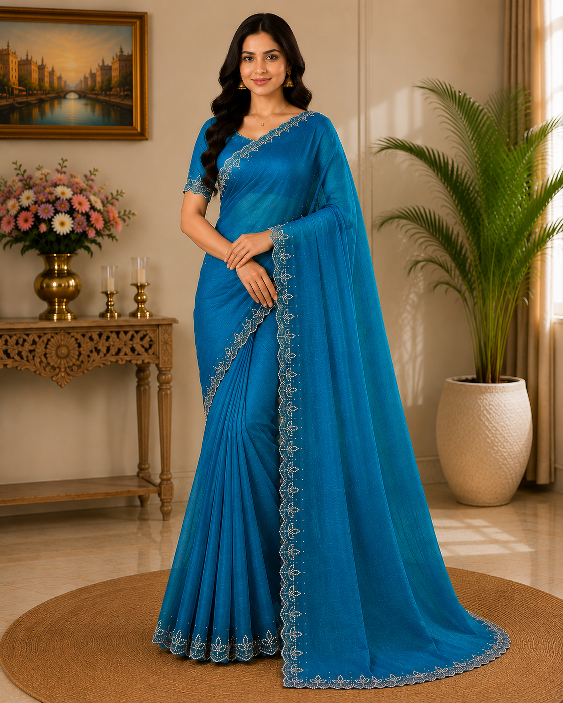 Jimmy Choo Saree with Designer Lace Border - Elegant Party Wear Fancy Saree Collection (4 Colors Set) - M.R. Saree Emporium