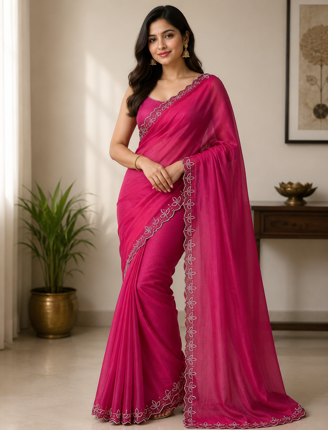 Jimmy Choo Saree with Designer Lace Border - Elegant Party Wear Fancy Saree Collection (4 Colors Set) - M.R. Saree Emporium