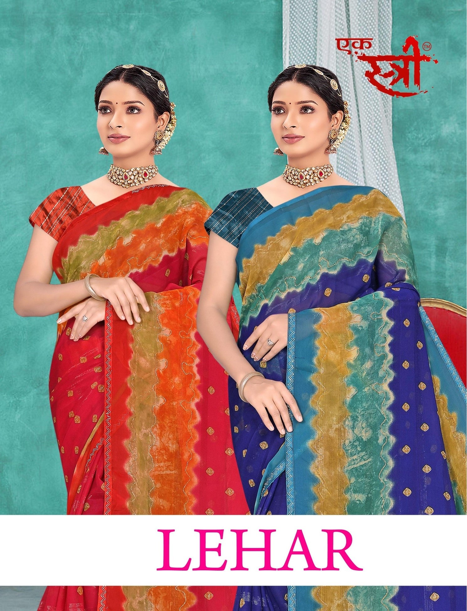 Ekstree Lehar Printed Traditional Saree – Elegant Wedding & Festive Wear Design (8 Pcs Set)-M.R. Saree Emporium