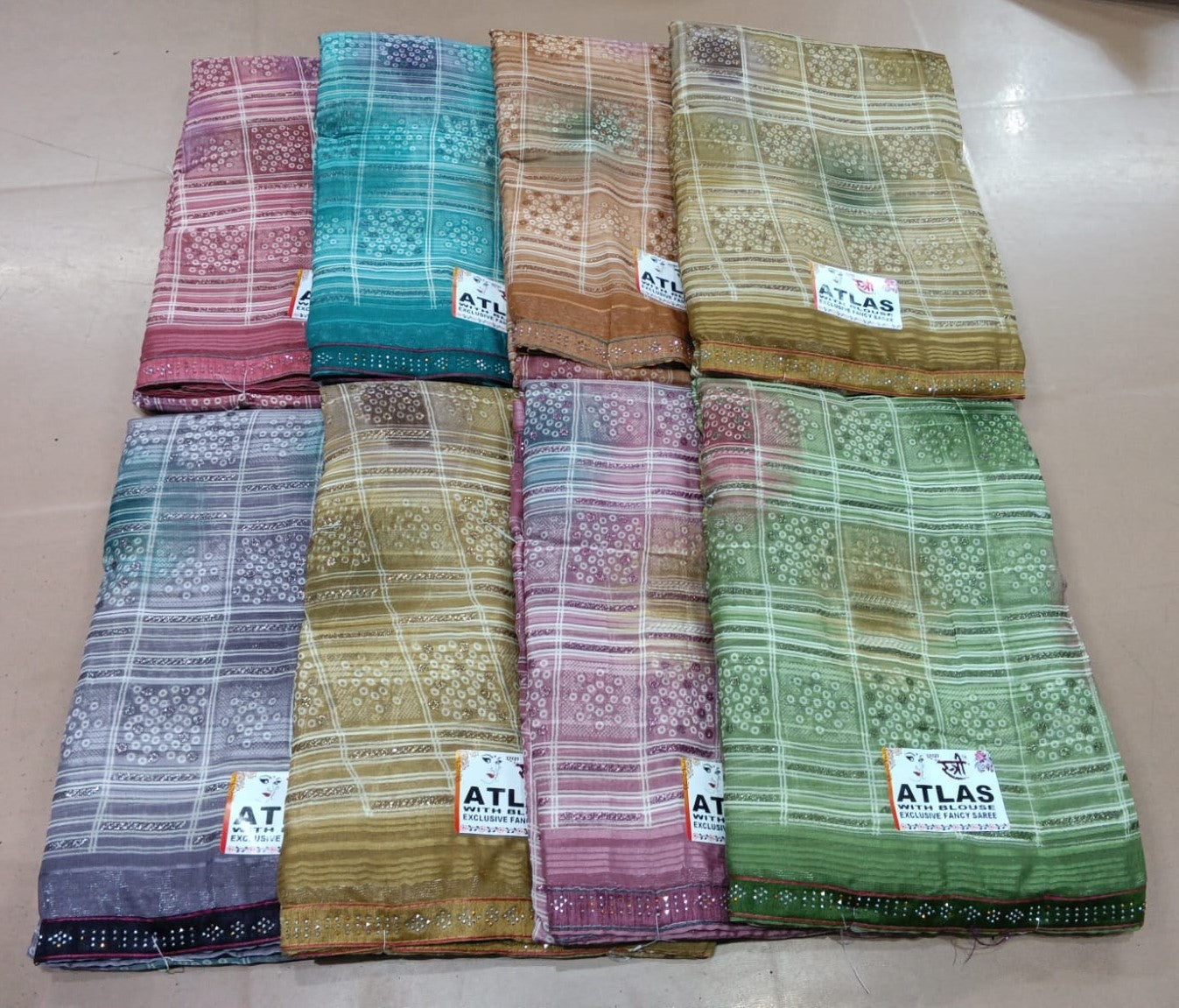 Atlas-01 Ekstree Weightless Fancy Print Saree Set – 8 Pcs -M.R. Saree Emporium