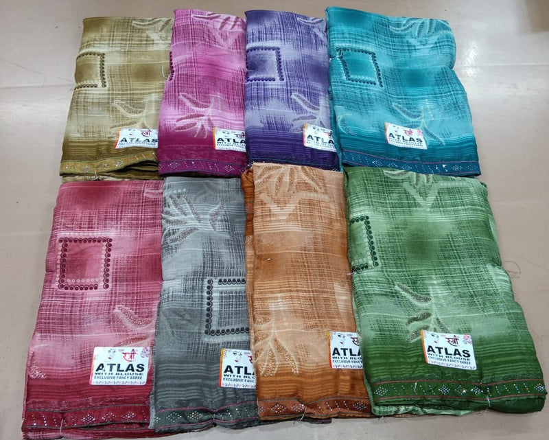 Atlas-04 Ekstree Weightless Fancy Print Saree Set – 8 Pcs -M.R. Saree Emporium