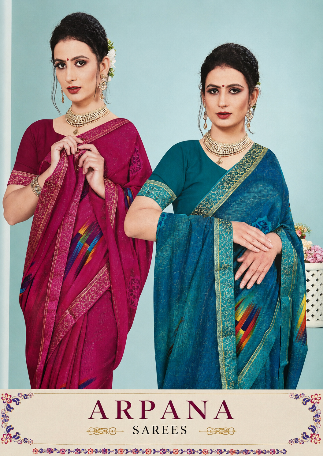 Ek Stree Arpana Georgette Saree Collection - Designer Printed Saree 8 Pcs Set