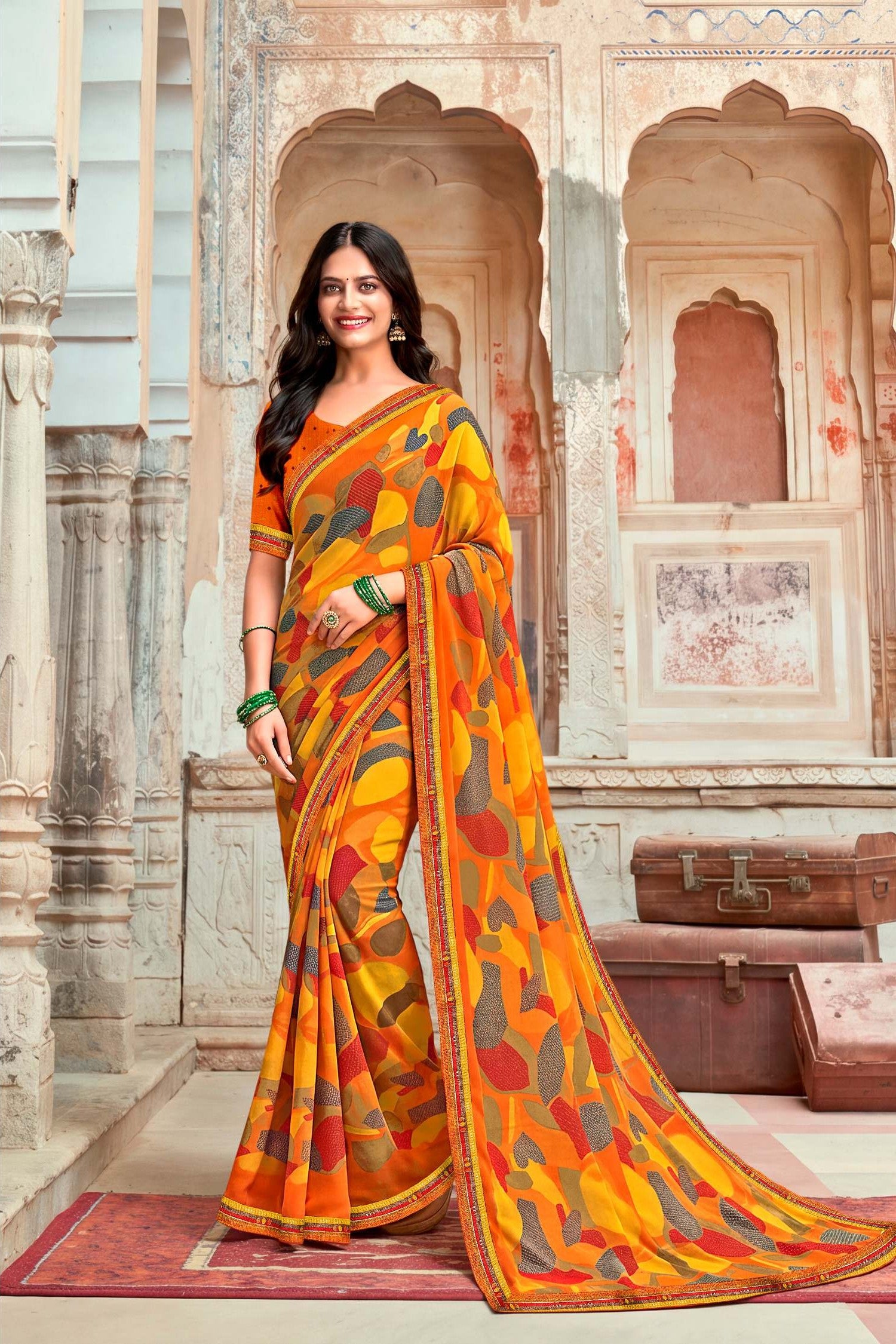 Joganiya-3 Designer Printed Saree 8 Pcs Set - Elegant Traditional Print Saree Collection - M.R. Saree Emporium