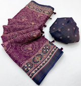 RajYog Erode Cotton Silk Saree with Designer Print & Tassels - 6 Pcs Set