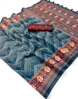 RajYog Erode Cotton Silk Saree with Designer Print & Tassels - 6 Pcs Set