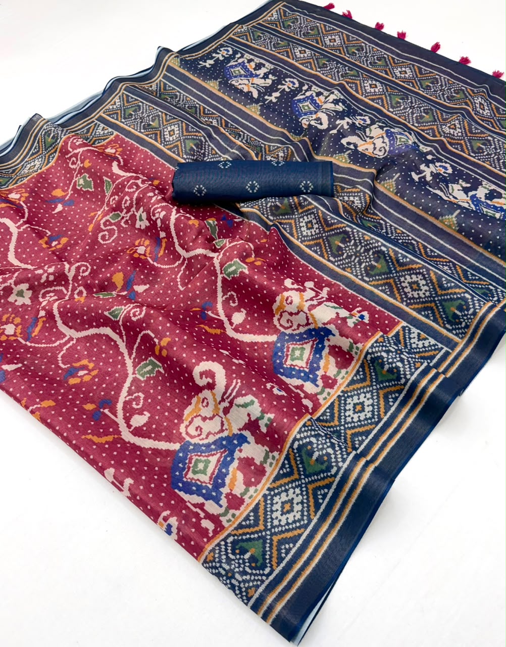 RajYog Erode Cotton Silk Saree with Designer Print & Tassels - 6 Pcs Set