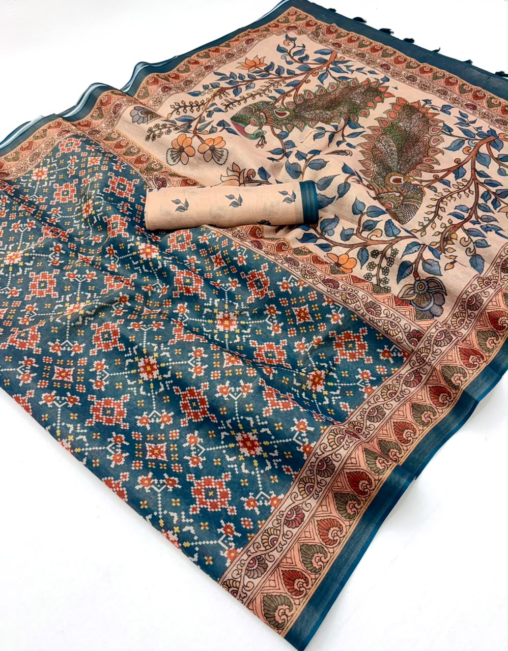 RajYog Erode Cotton Silk Saree with Designer Print & Tassels - 6 Pcs Set