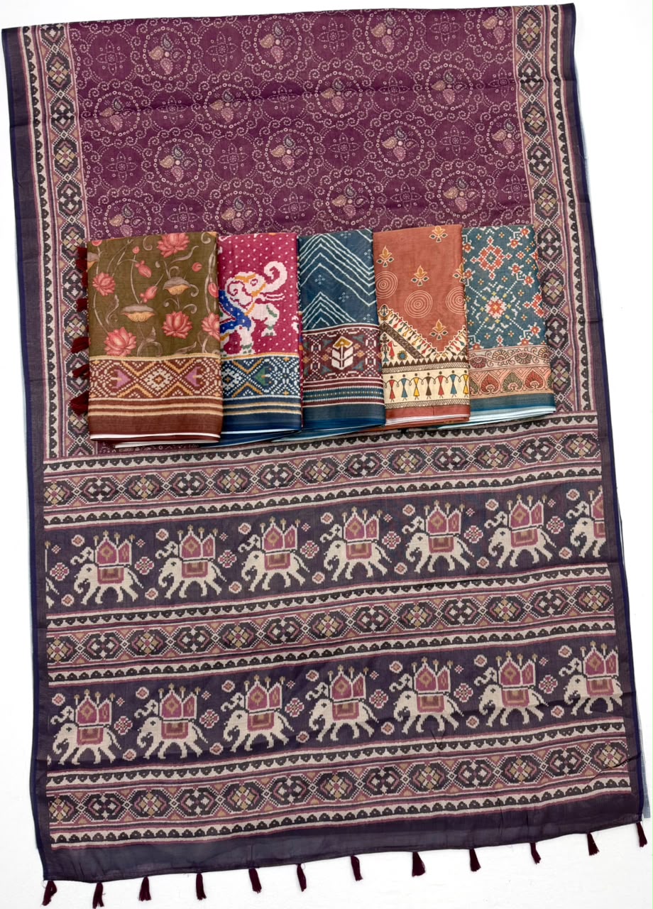 RajYog Erode Cotton Silk Saree with Designer Print & Tassels - 6 Pcs Set