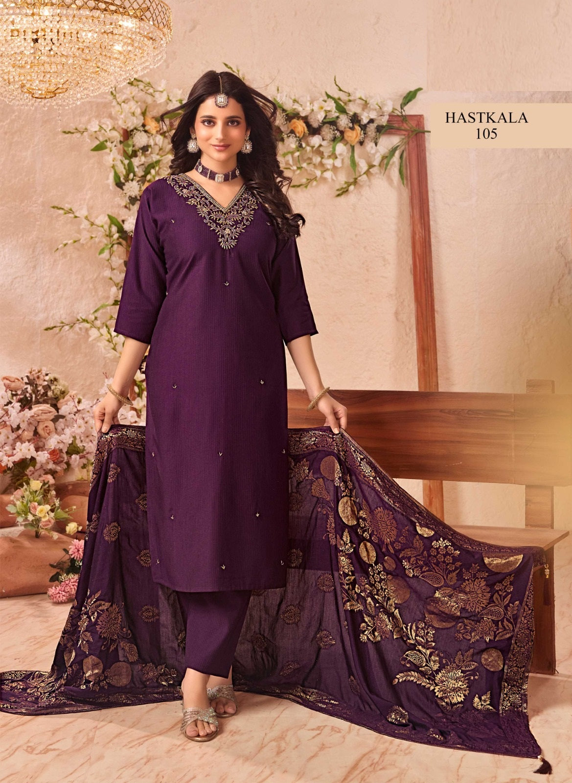 HASTKALA – Kurti, Pant & Banarasi Dupatta Set – 8 Designs – M.R. Saree Emporium