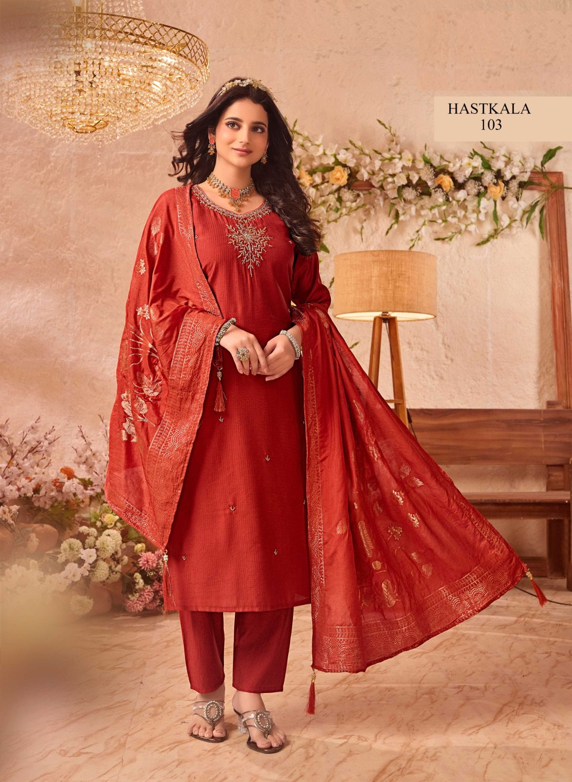 HASTKALA – Kurti, Pant & Banarasi Dupatta Set – 8 Designs – M.R. Saree Emporium