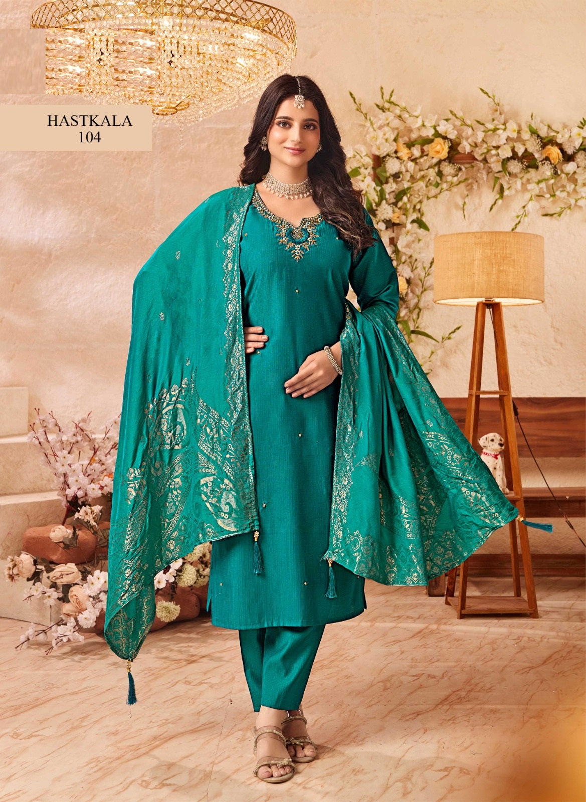 HASTKALA – Kurti, Pant & Banarasi Dupatta Set – 8 Designs – M.R. Saree Emporium