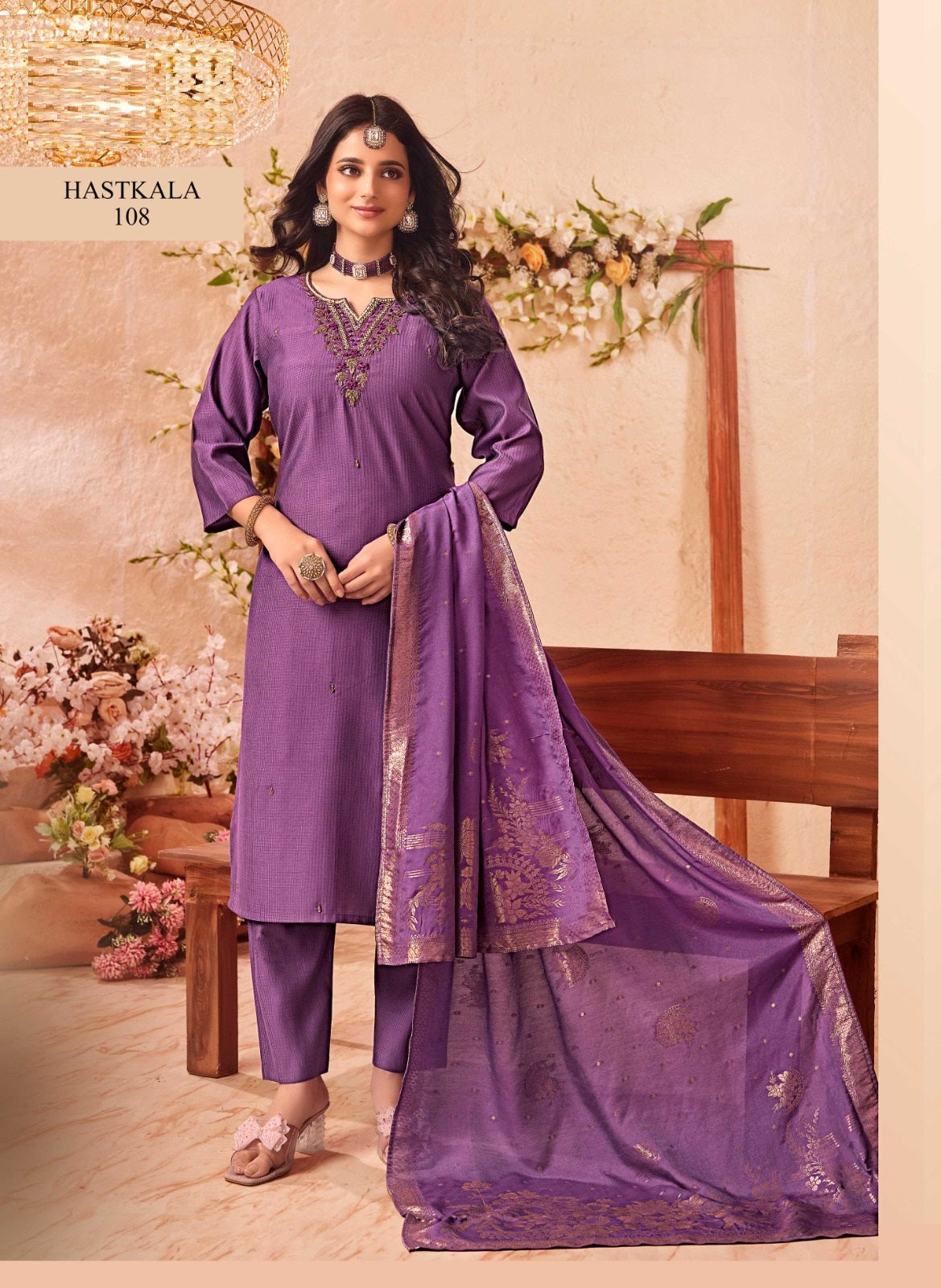 HASTKALA – Kurti, Pant & Banarasi Dupatta Set – 8 Designs – M.R. Saree Emporium