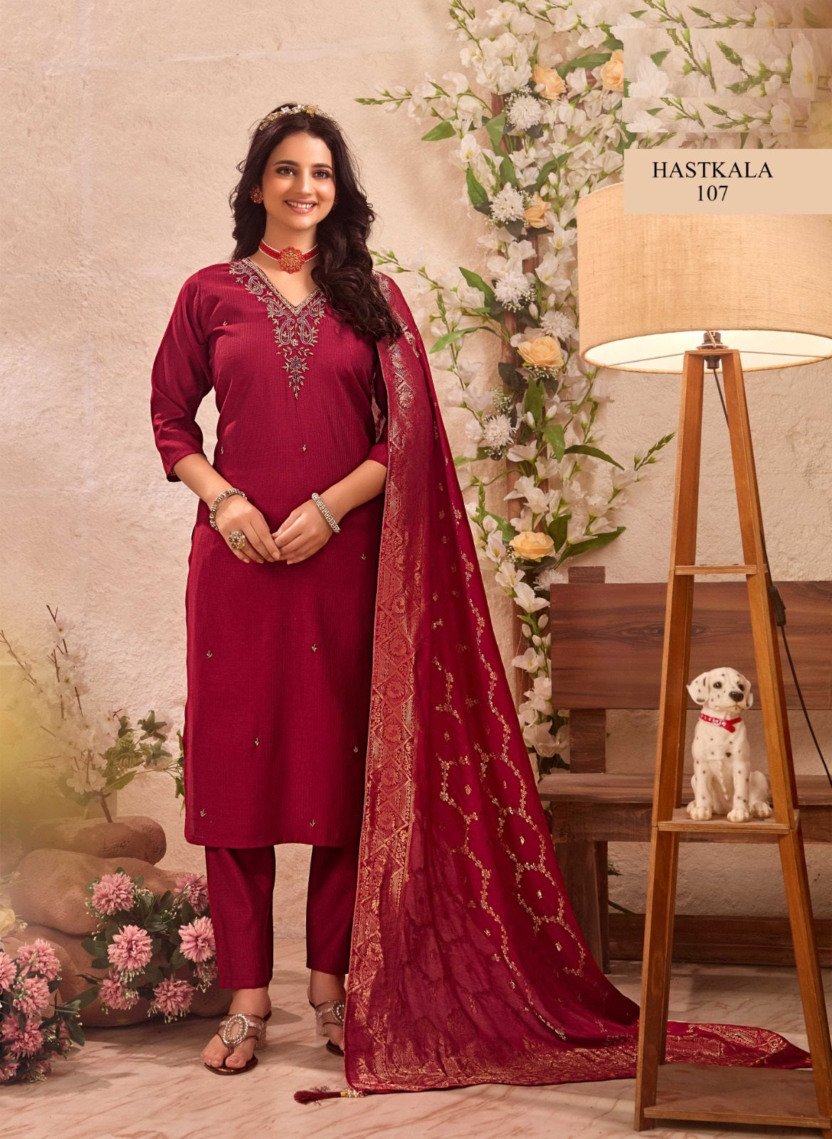 HASTKALA – Kurti, Pant & Banarasi Dupatta Set – 8 Designs – M.R. Saree Emporium