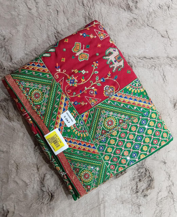Red & Green Gazi Silk Embroidered Saree – M.R. Saree Emporium