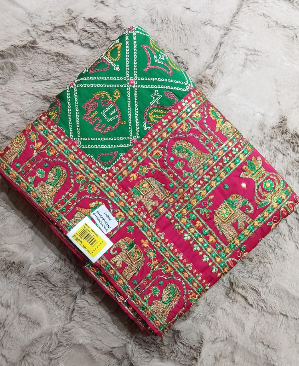 Purple & Green Gazi Silk Embroidered Saree – M.R. Saree Emporium