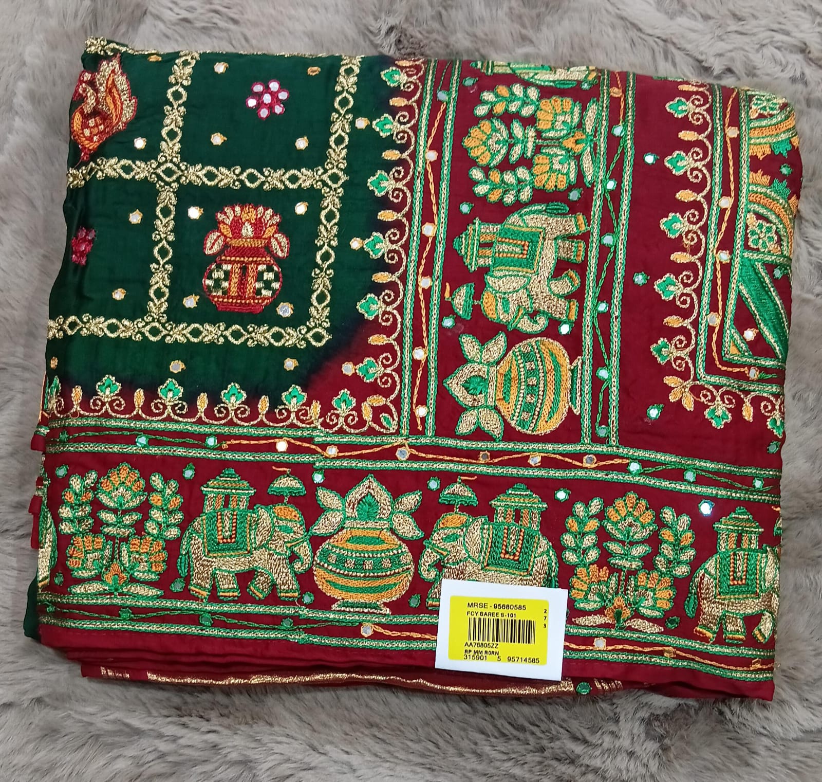 Green /Yello /Rani Gazi Silk Embroidered Saree – M.R. Saree Emporium