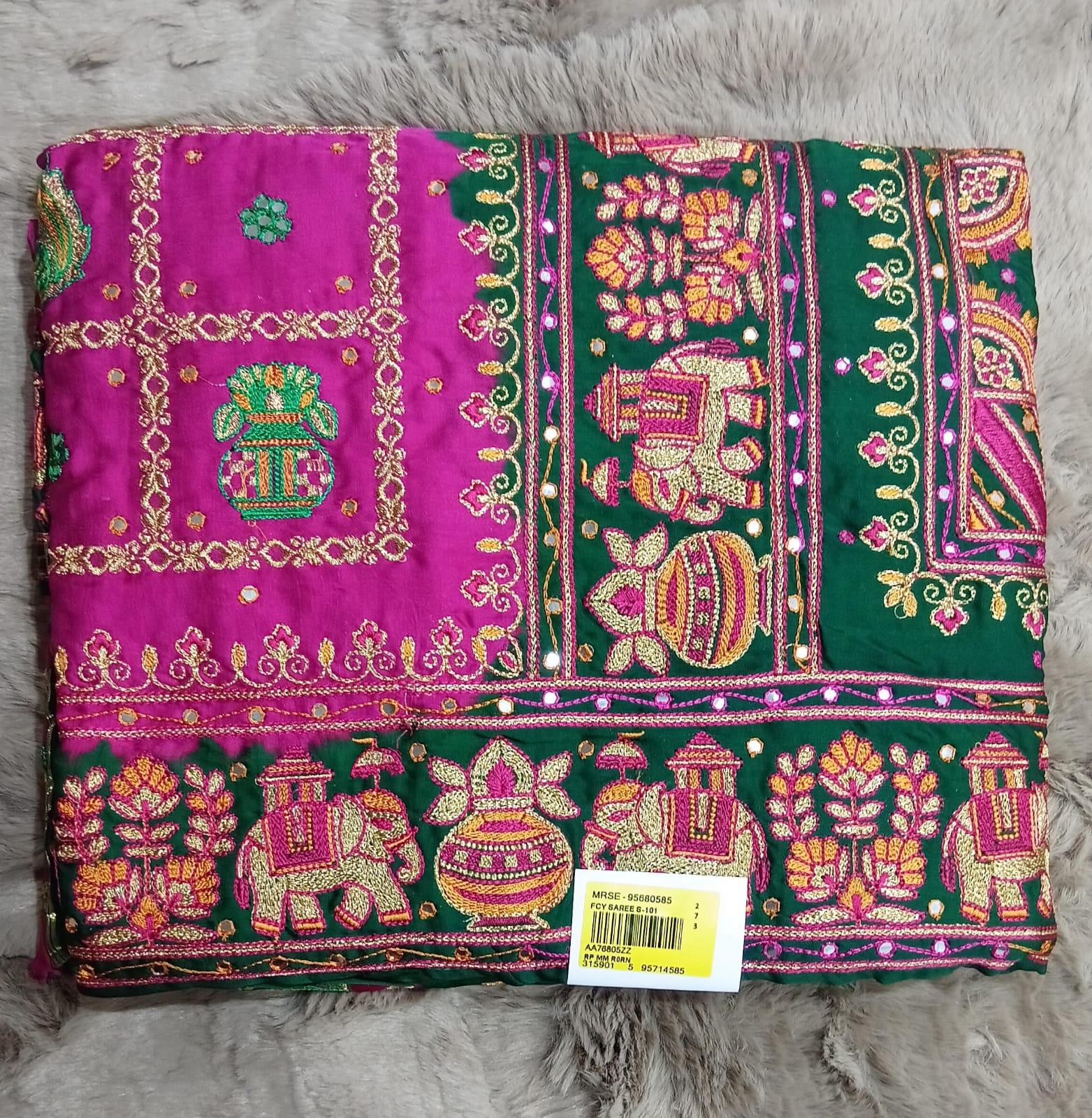 Green /Yello /Rani Gazi Silk Embroidered Saree – M.R. Saree Emporium