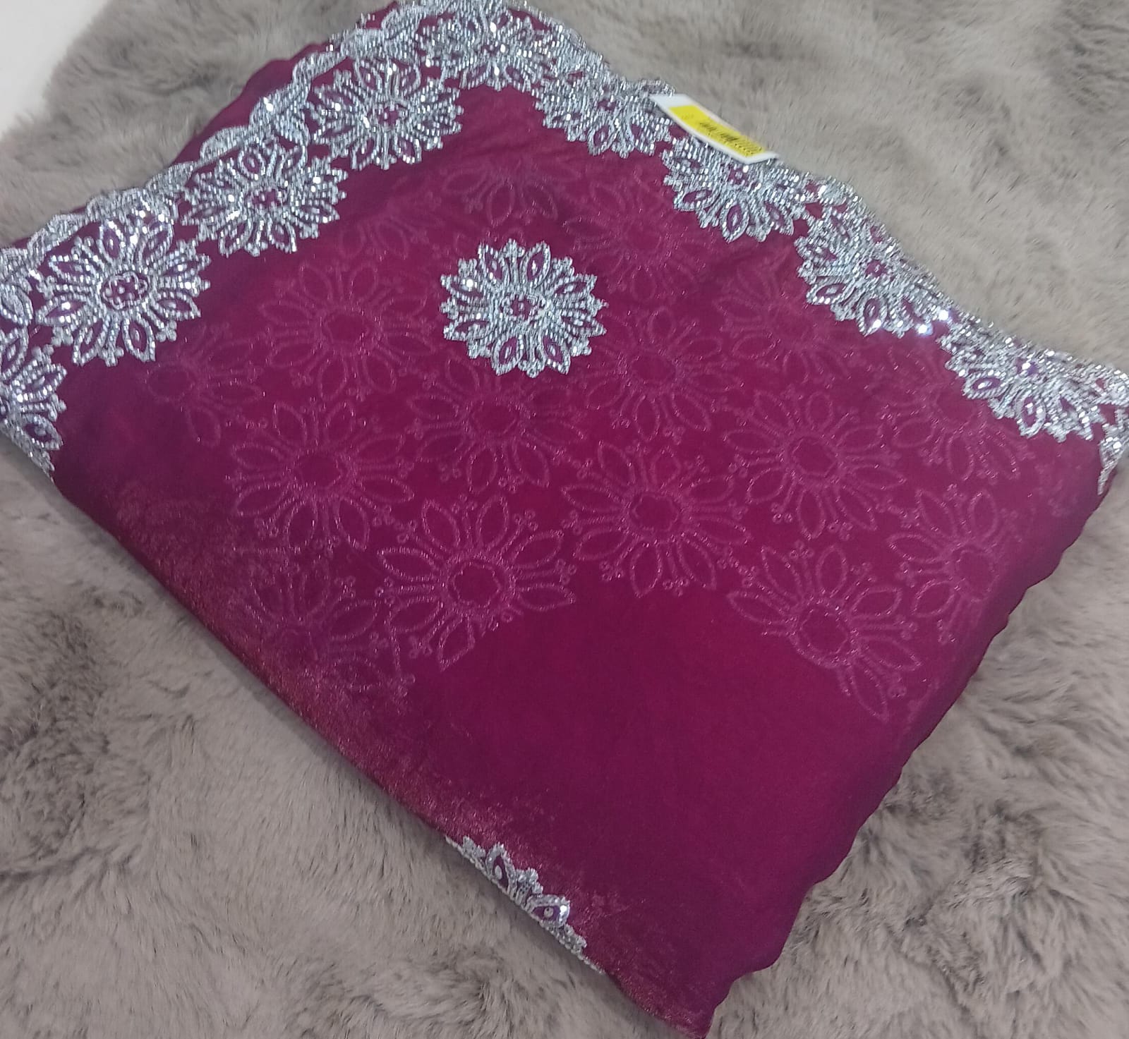 Barbari Embroidered Partywear Saree with Silver Border – Set of 07 M.R. Saree Emporium