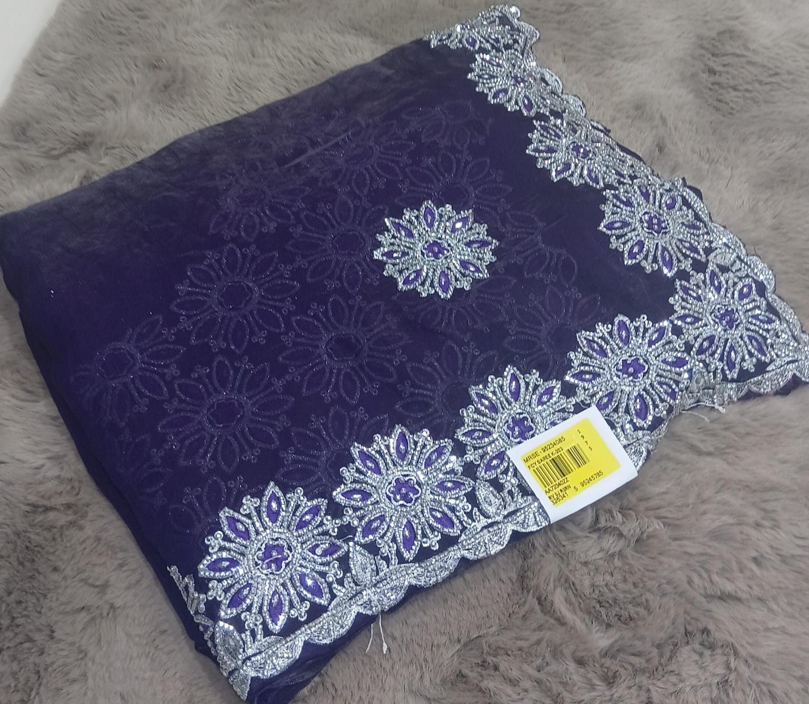 Barbari Embroidered Partywear Saree with Silver Border – Set of 07 M.R. Saree Emporium