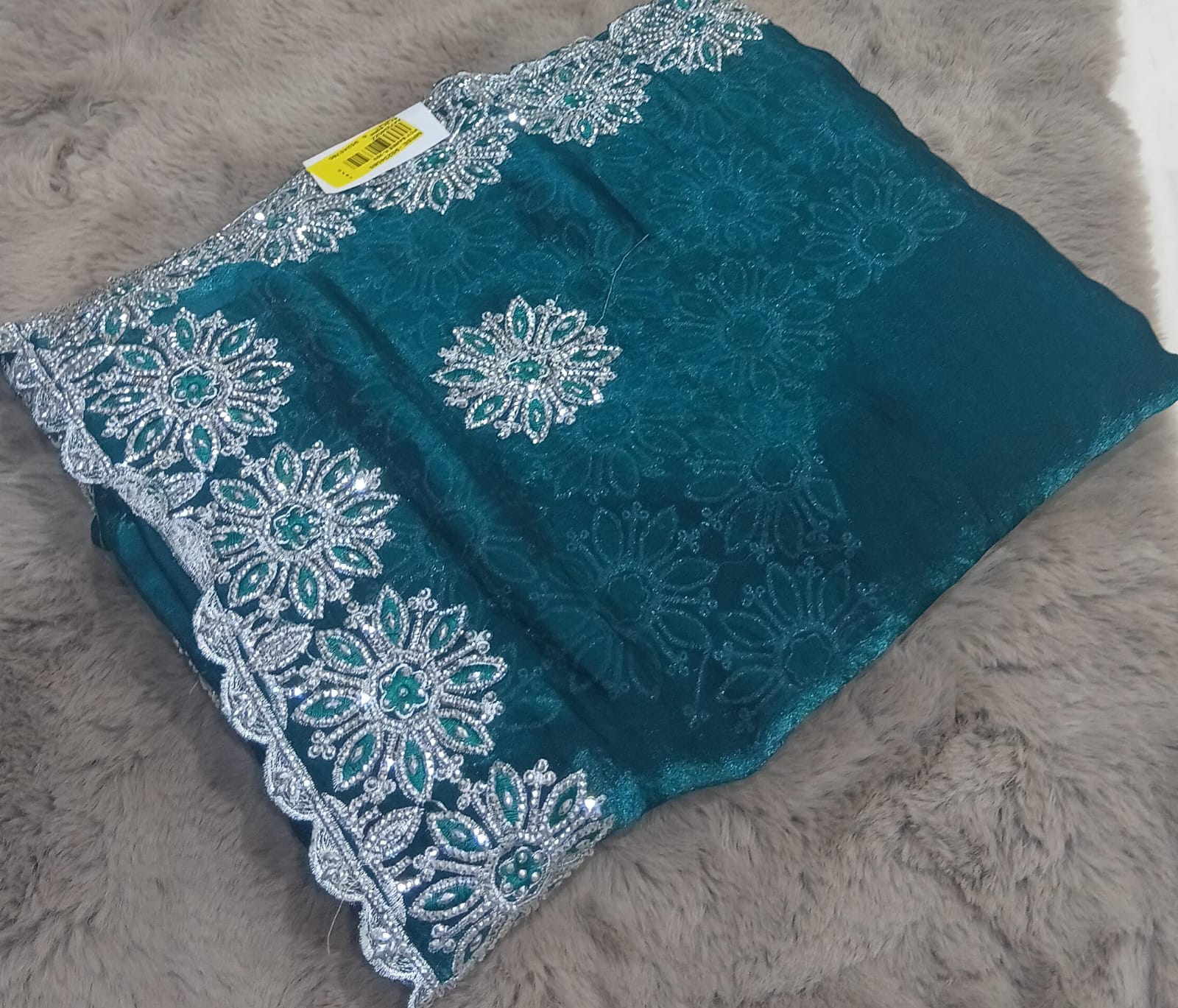 Barbari Embroidered Partywear Saree with Silver Border – Set of 07 M.R. Saree Emporium