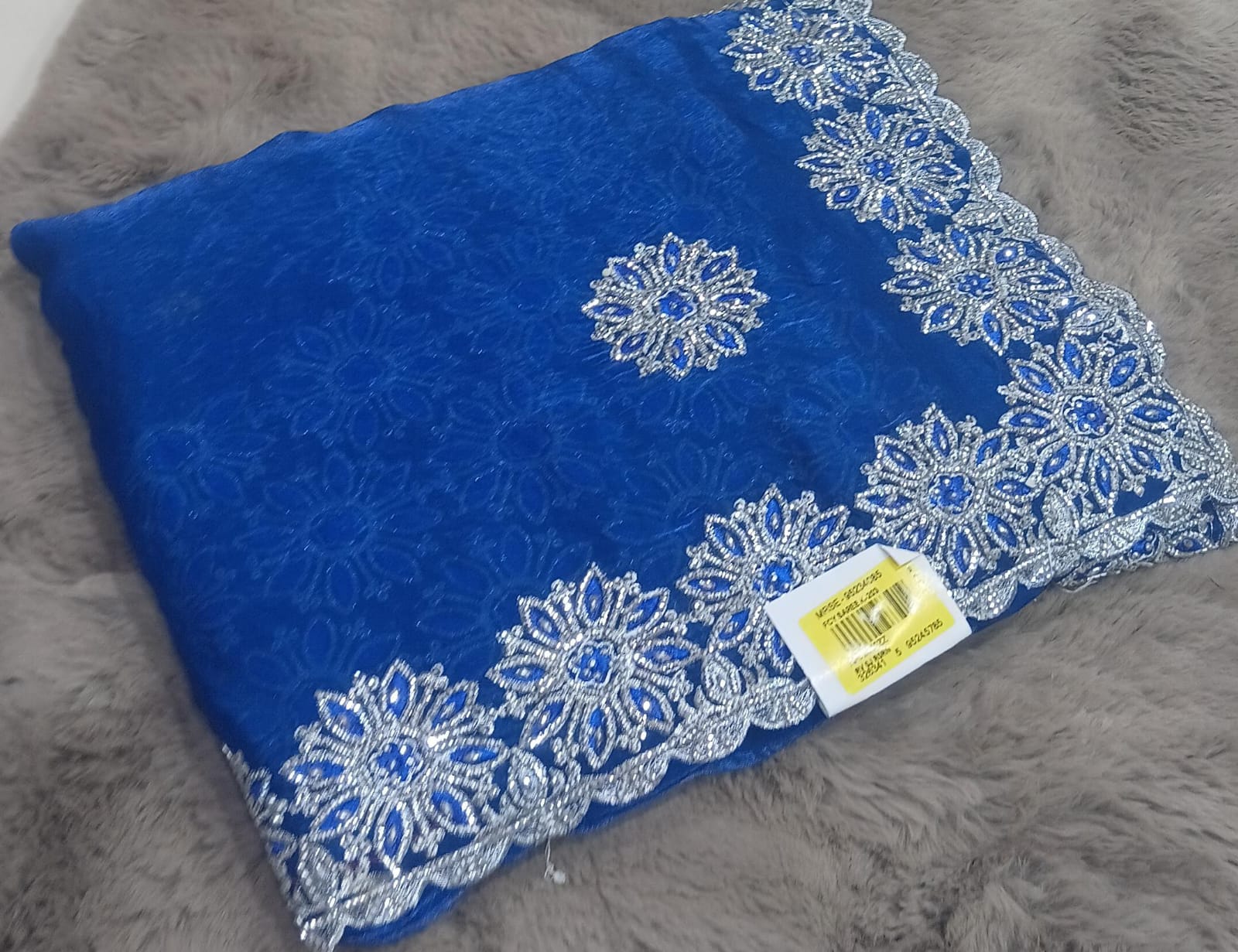 Barbari Embroidered Partywear Saree with Silver Border – Set of 07 M.R. Saree Emporium