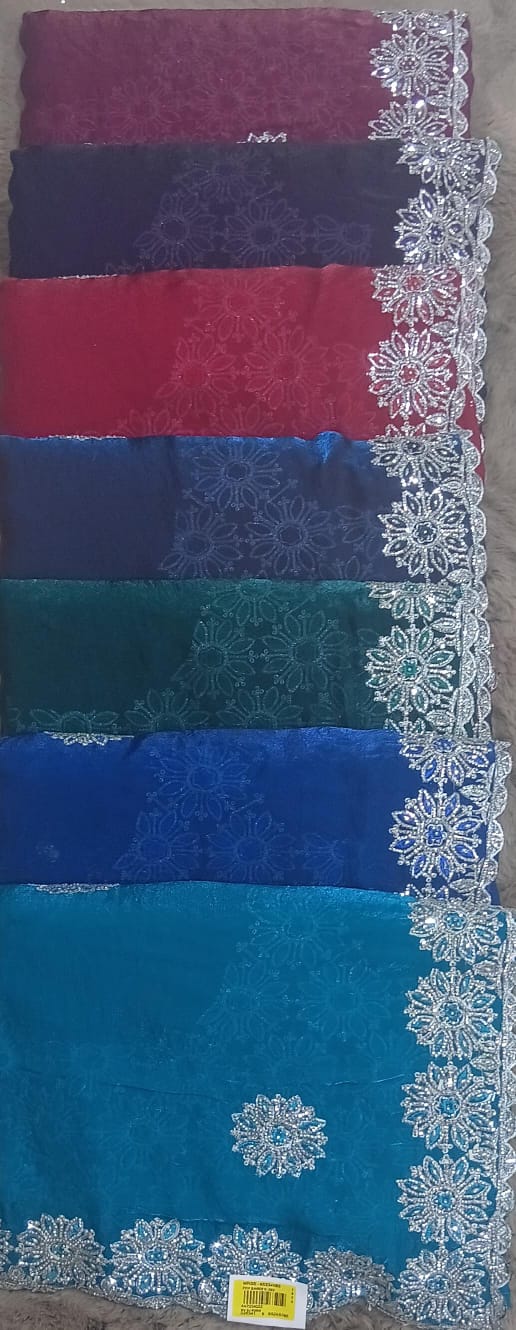 Barbari Embroidered Partywear Saree with Silver Border – Set of 07 M.R. Saree Emporium