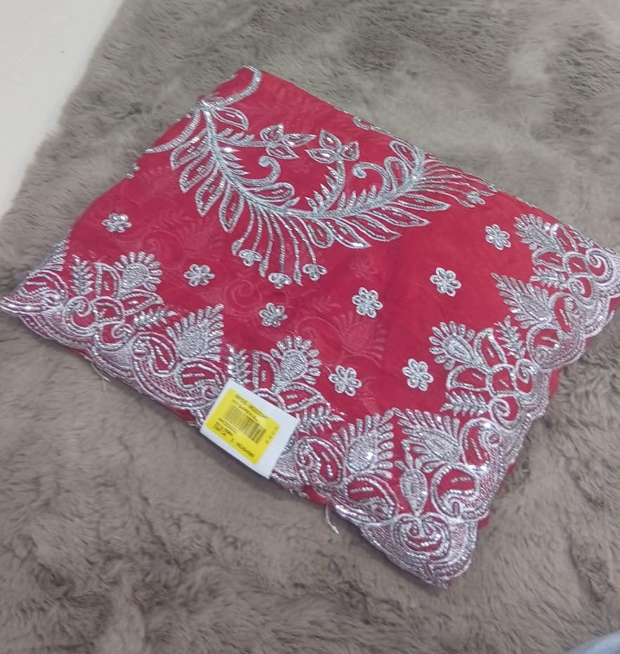 Barbari -01 Embroidered Partywear Saree with Silver Border – Set of 07 M.R. Saree Emporium