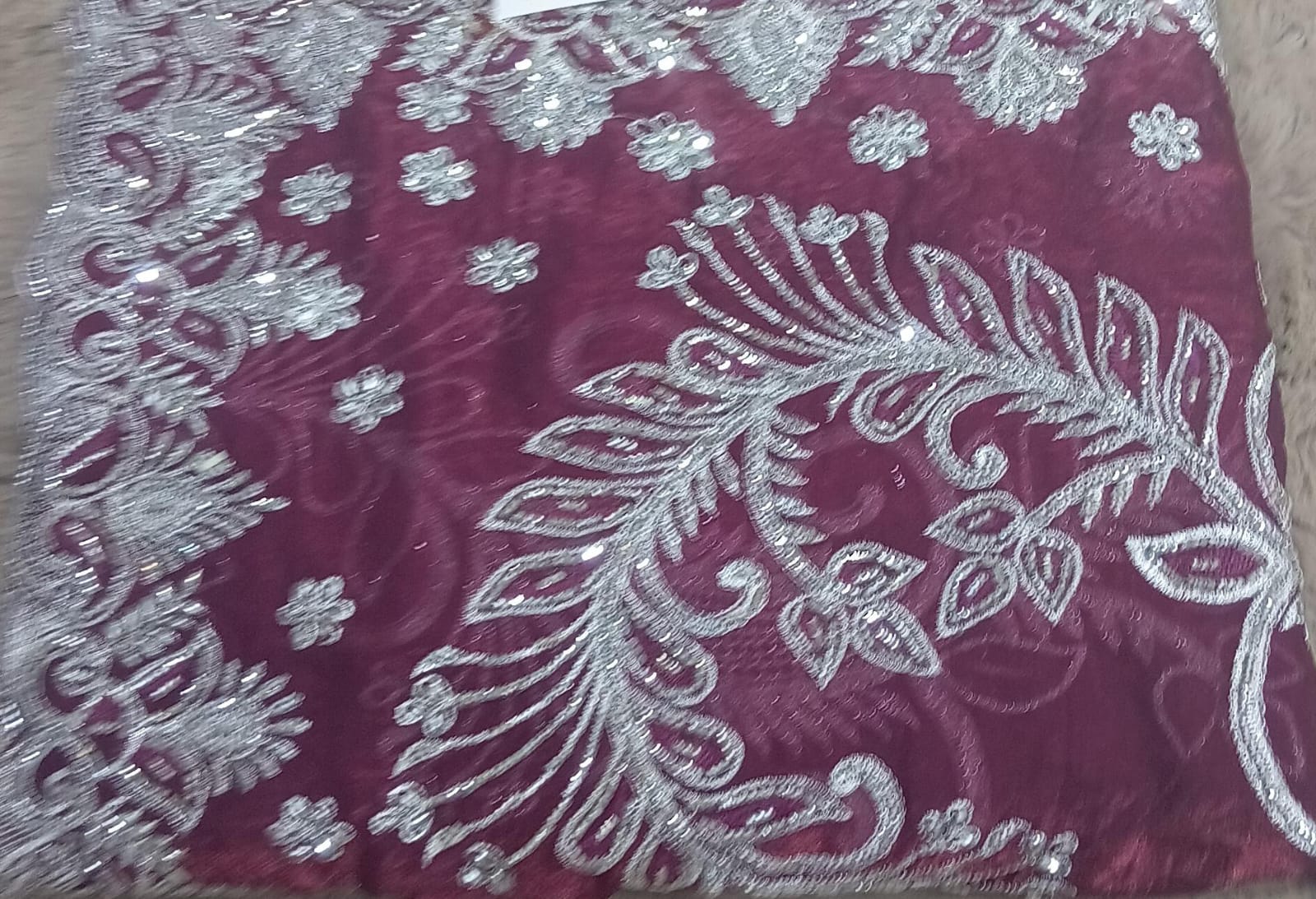 Barbari -01 Embroidered Partywear Saree with Silver Border – Set of 07 M.R. Saree Emporium