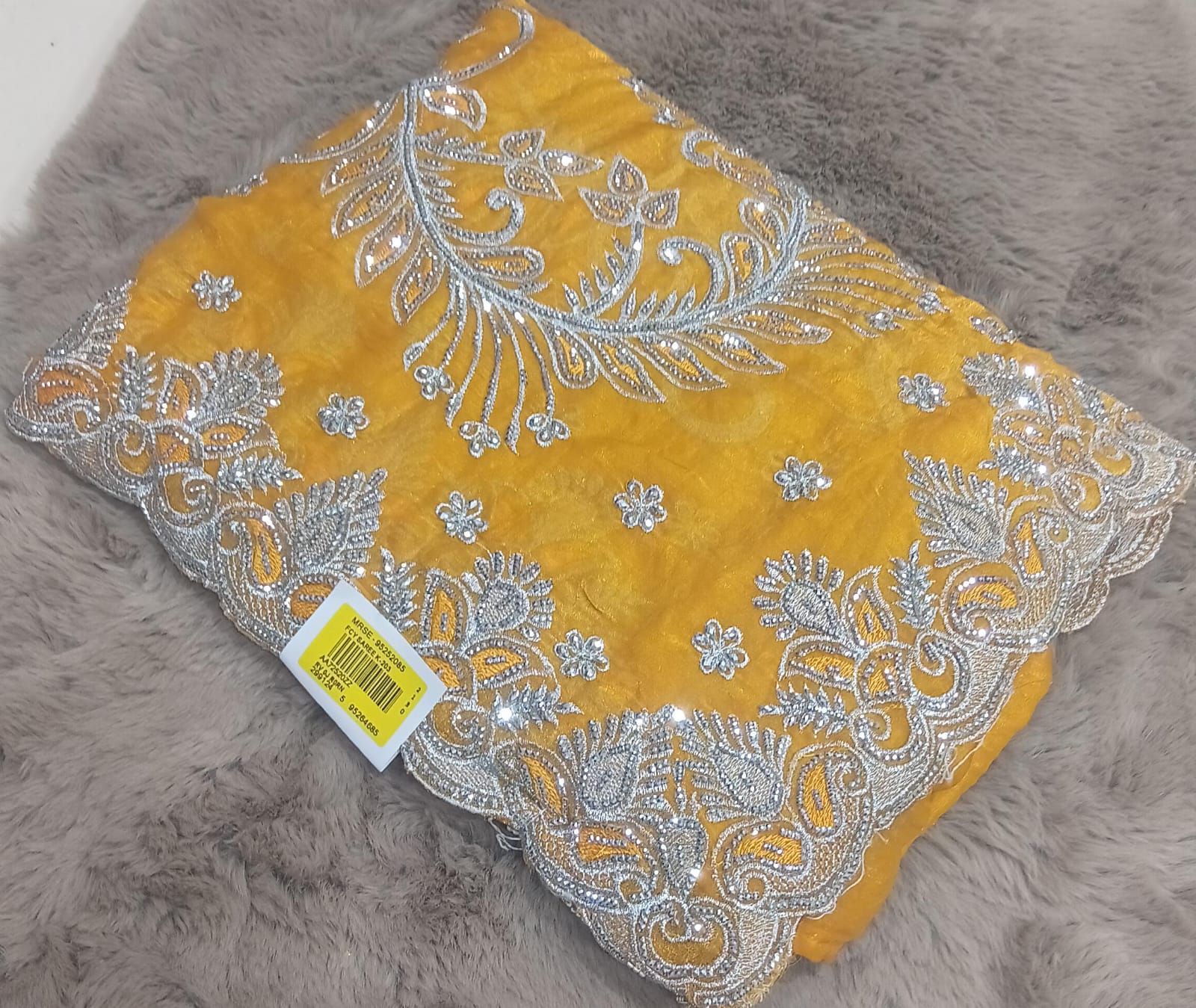 Barbari -01 Embroidered Partywear Saree with Silver Border – Set of 07 M.R. Saree Emporium