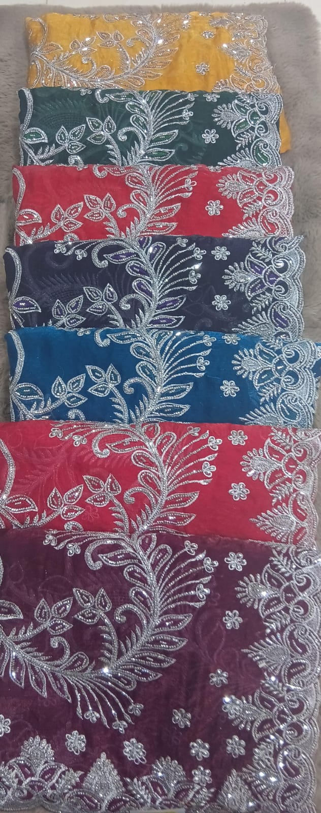 Barbari -01 Embroidered Partywear Saree with Silver Border – Set of 07 M.R. Saree Emporium