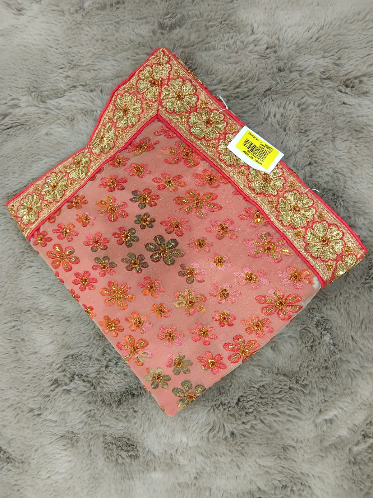 Fancy Brasso Saree with Floral Zari Work & Designer Border – 4 Pcs Set -Party & Festive Wear-M.R. Saree Emporium