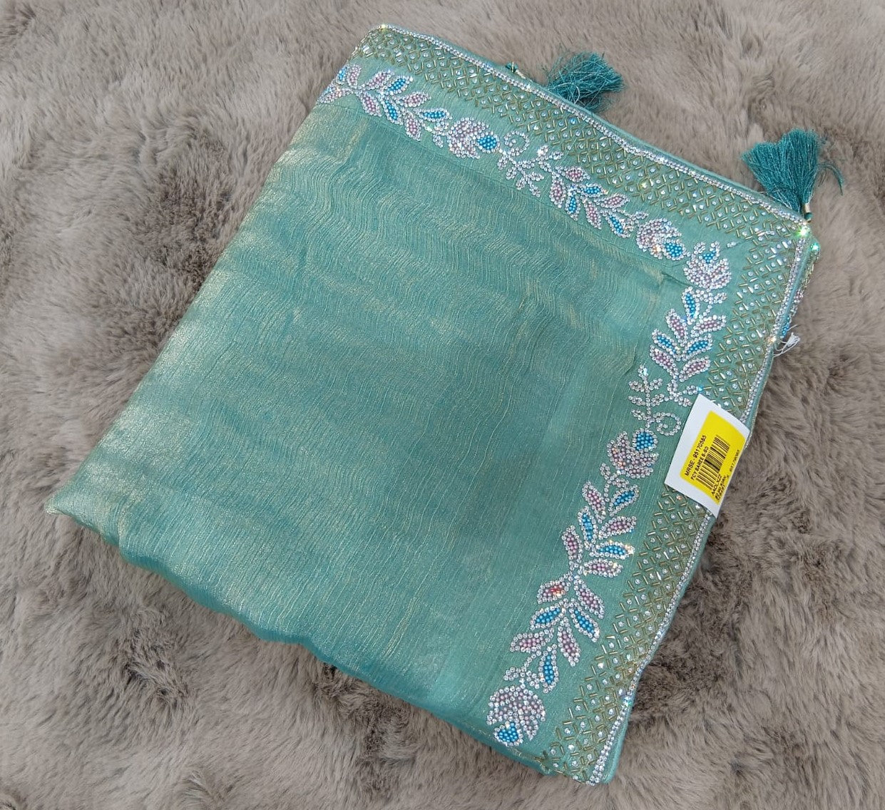 Fancy Fendy Satin Saree with Designer Border – 6 Pcs Set Premium Party Wear M.R. Saree Emporium