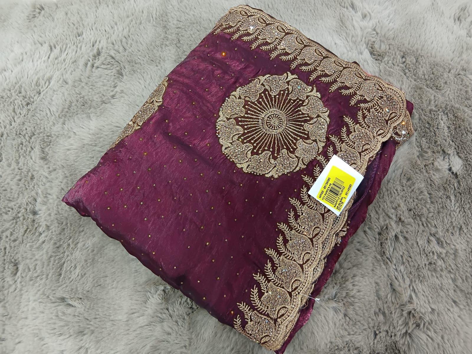 Fancy Fendy Satin Saree with Golden Border & Motif Work – 2 Pcs Set -Party Wear-M.R. Saree Emporium