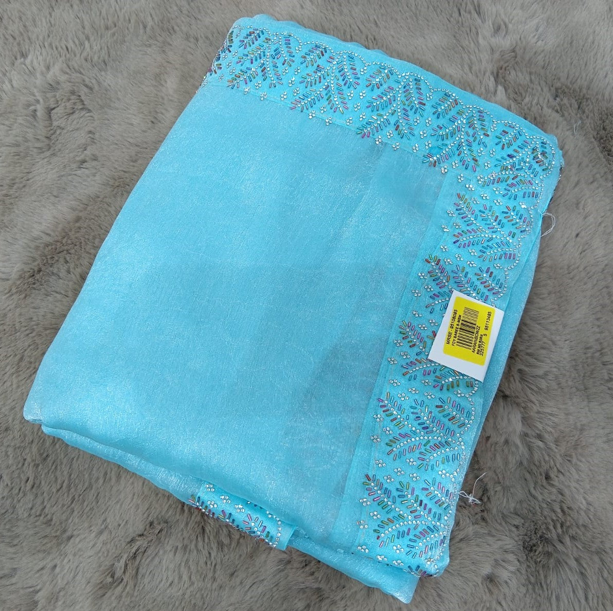 Fancy Jimmy Choo Fabric Saree with Designer Border – 5 Pcs Set -Premium Party Wear -M.R. Saree Emporium