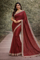 Fancy Fendy Fabric Saree with Heavy Designer Border Work – 5 Pcs Set -Party & Festive Wear -M.R. Saree Emporium