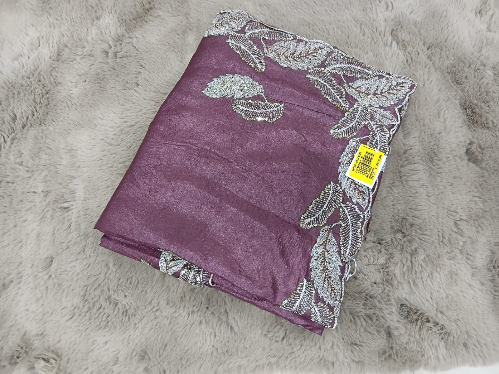 Fancy Moss Crepe Saree with Silver Leaf Butti & Designer Border 7 Pcs Set -Party & Festive Wear -M.R. Saree Emporium